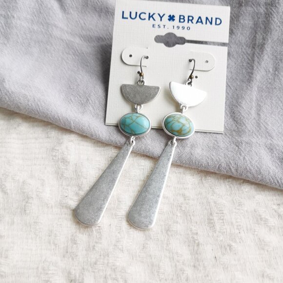 Lucky Brand Turquoise Boho Chic Statement Dangle Earrings Trendy Jewelry - Picture 1 of 2